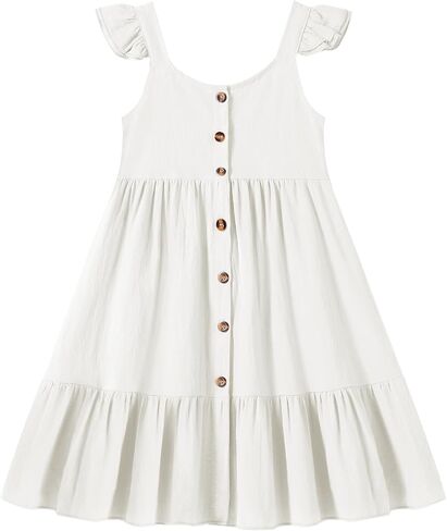 Toddler Baby Girls Summer Dress Ruffle Halter Sleeveless Casual Little Girl Dress with Button 18M-6T in Kuwait