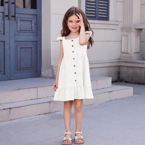 Toddler Baby Girls Summer Dress Ruffle Halter Sleeveless Casual Little Girl Dress with Button 18M-6T in Kuwait