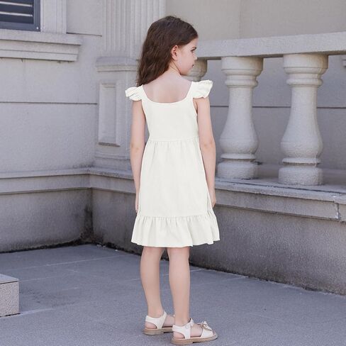 Toddler Baby Girls Summer Dress Ruffle Halter Sleeveless Casual Little Girl Dress with Button 18M-6T in Kuwait
