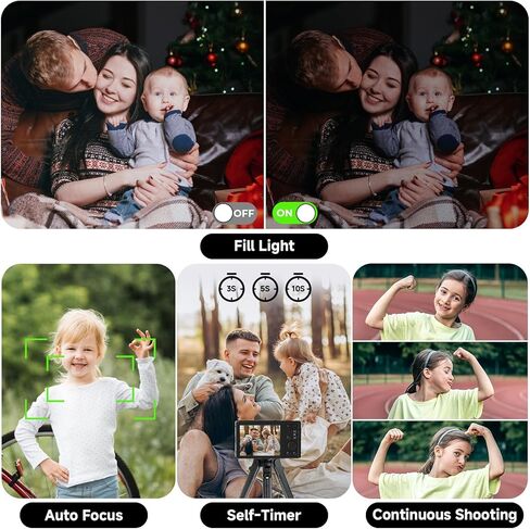 الكاميرا الرقمية ، FHD 4K 44MP Camera ، ZOOM الرقمية 16x ، النقطة الرقمية وكاميرا التصوير مع أضواء ملء 3-LED ، بطاقة SD 64 جيجابايت ، كاميرا مضغوطة للأطفال Teen Boys ، Black in Kuwait