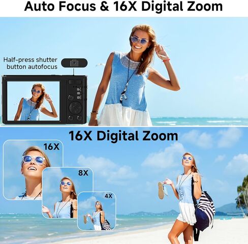 الكاميرا الرقمية ، FHD 4K 44MP Camera ، ZOOM الرقمية 16x ، النقطة الرقمية وكاميرا التصوير مع أضواء ملء 3-LED ، بطاقة SD 64 جيجابايت ، كاميرا مضغوطة للأطفال Teen Boys ، Black in Kuwait