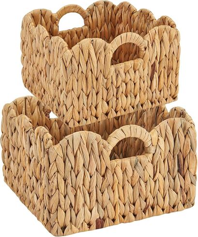 FairyHaus Wicker Basket 2Pack, Scalloped Wicker Storage Basket with Handles, Handwoven Natural Water Hyacinth Wicker Bakests for Storage, 11 x 11 x 7 & 9.45 x 9.45 x 6.5 (L+M) in Saudi Arabia