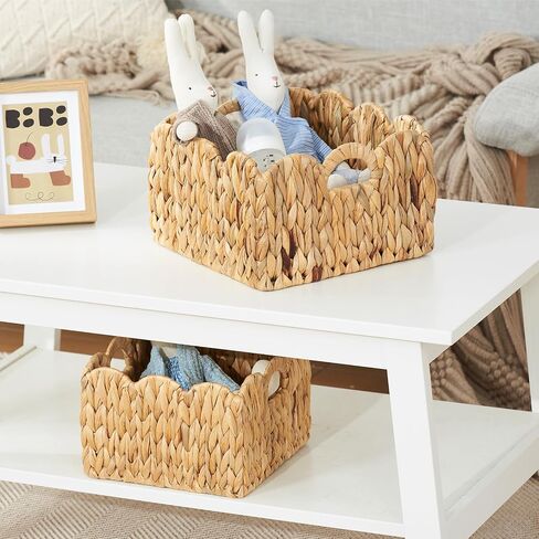 FairyHaus Wicker Basket 2Pack, Scalloped Wicker Storage Basket with Handles, Handwoven Natural Water Hyacinth Wicker Bakests for Storage, 11 x 11 x 7 & 9.45 x 9.45 x 6.5 (L+M) in Saudi Arabia