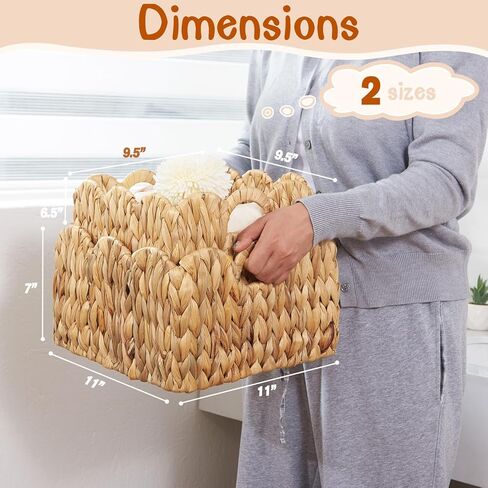 FairyHaus Wicker Basket 2Pack, Scalloped Wicker Storage Basket with Handles, Handwoven Natural Water Hyacinth Wicker Bakests for Storage, 11 x 11 x 7 & 9.45 x 9.45 x 6.5 (L+M) in Saudi Arabia