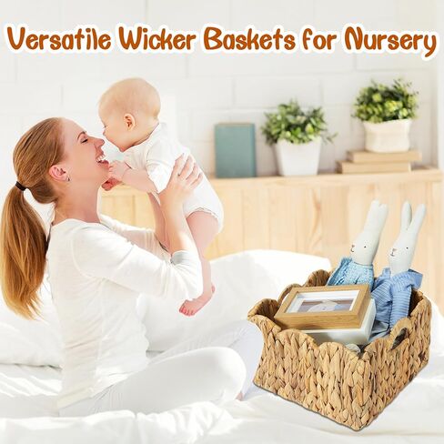 FairyHaus Wicker Basket 2Pack, Scalloped Wicker Storage Basket with Handles, Handwoven Natural Water Hyacinth Wicker Bakests for Storage, 11 x 11 x 7 & 9.45 x 9.45 x 6.5 (L+M) in Saudi Arabia
