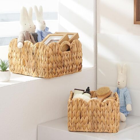 FairyHaus Wicker Basket 2Pack, Scalloped Wicker Storage Basket with Handles, Handwoven Natural Water Hyacinth Wicker Bakests for Storage, 11 x 11 x 7 & 9.45 x 9.45 x 6.5 (L+M) in Saudi Arabia
