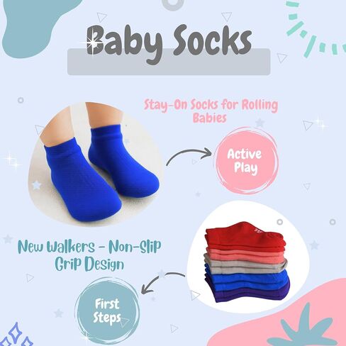 UMELOK Baby Socks Non-Slip Grips 10 Vibrant Colors Cotton Ankle Infant Socks for 0-12 Months & 1-3 Year Old Boys Girls in Saudi Arabia