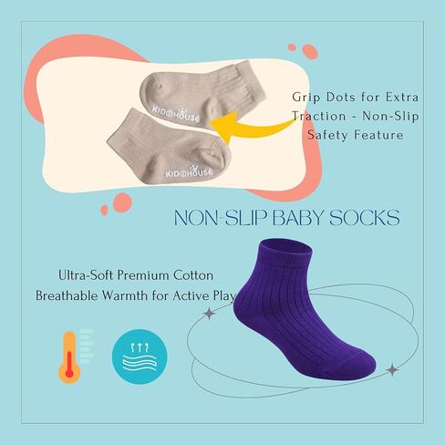 UMELOK Baby Socks Non-Slip Grips 10 Vibrant Colors Cotton Ankle Infant Socks for 0-12 Months & 1-3 Year Old Boys Girls in Saudi Arabia
