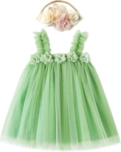Miipat Baby Girl Tulle Dress Sleeveless Toddler Birthday Party Dress Floral Sundress with Headband in Saudi Arabia