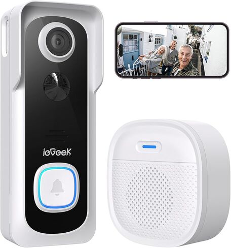 IEGEEK Doorbell Camera Wireless لا اشتراك - جرس الفيديو اللاسلكي مع رنين ، جرس الباب مع الكاميرا 1080p FHD ، تغيير الصوت ، الصوت ثنائي الاتجاه ، اكتشاف حركة PIR ، WIFI 2.4 جيجا هرتز ، مع Alexa in Kuwait