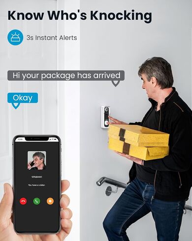 IEGEEK Doorbell Camera Wireless لا اشتراك - جرس الفيديو اللاسلكي مع رنين ، جرس الباب مع الكاميرا 1080p FHD ، تغيير الصوت ، الصوت ثنائي الاتجاه ، اكتشاف حركة PIR ، WIFI 2.4 جيجا هرتز ، مع Alexa in Kuwait