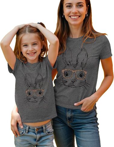 Easter Bunny Family Matching Clothes Mom and Me Cute Rabbit Glasses T-Shirt Summer Short Sleeve Tee Shirt Tops in Saudi Arabia