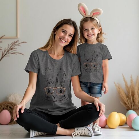 Easter Bunny Family Matching Clothes Mom and Me Cute Rabbit Glasses T-Shirt Summer Short Sleeve Tee Shirt Tops in Saudi Arabia
