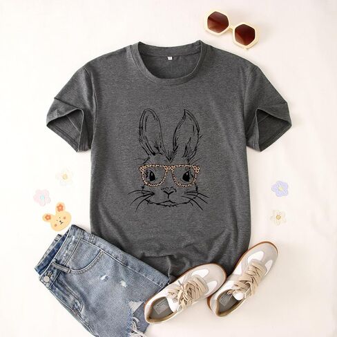 Easter Bunny Family Matching Clothes Mom and Me Cute Rabbit Glasses T-Shirt Summer Short Sleeve Tee Shirt Tops in Saudi Arabia