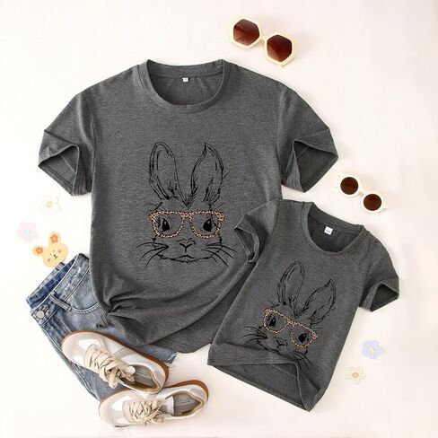 Easter Bunny Family Matching Clothes Mom and Me Cute Rabbit Glasses T-Shirt Summer Short Sleeve Tee Shirt Tops in Saudi Arabia