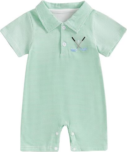 Gueuusu Newborn Baby Boy Golf Outfit Short Sleeve Golf Embroidery Collared Romper Button Lapel One Piece Summer Outfit in Kuwait