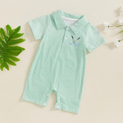 Gueuusu Newborn Baby Boy Golf Outfit Short Sleeve Golf Embroidery Collared Romper Button Lapel One Piece Summer Outfit in Kuwait