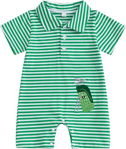Gueuusu Newborn Baby Boy Golf Outfit Short Sleeve Golf Embroidery Collared Romper Button Lapel One Piece Summer Outfit in Kuwait