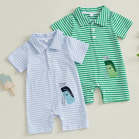 Gueuusu Newborn Baby Boy Golf Outfit Short Sleeve Golf Embroidery Collared Romper Button Lapel One Piece Summer Outfit in Kuwait