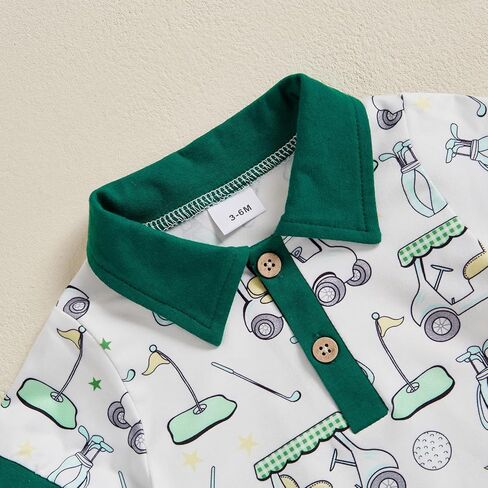 Gueuusu Newborn Baby Boy Golf Outfit Short Sleeve Golf Embroidery Collared Romper Button Lapel One Piece Summer Outfit in Kuwait
