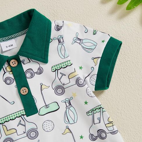 Gueuusu Newborn Baby Boy Golf Outfit Short Sleeve Golf Embroidery Collared Romper Button Lapel One Piece Summer Outfit in Kuwait