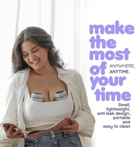 Wearable Breast Pump Double, Hands Free Breast Pump Electric, LCD, High Technology 3 Modes 9 Levels- Noise Reduction, Painless, Skin Friendly, BPA Free, 19mm+22mm Flange, FSA HSA Eligible in Saudi Arabia