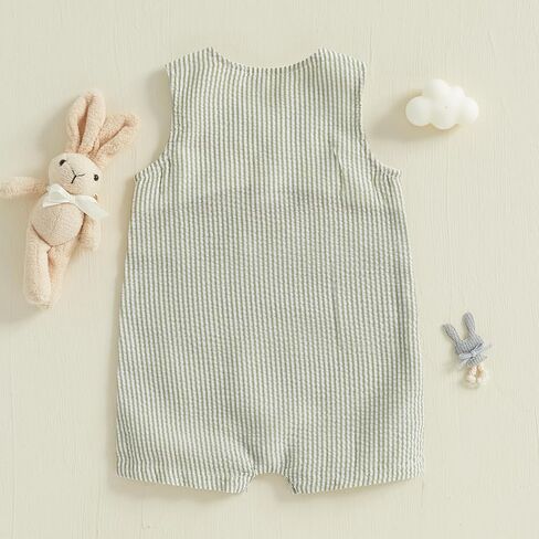 Newborn Baby Boy Easter Outfit Bunny Embroidery Sleeveless Romper Jumpsuit Plaid/Striped Overall Jumpsuit Summer in Kuwait