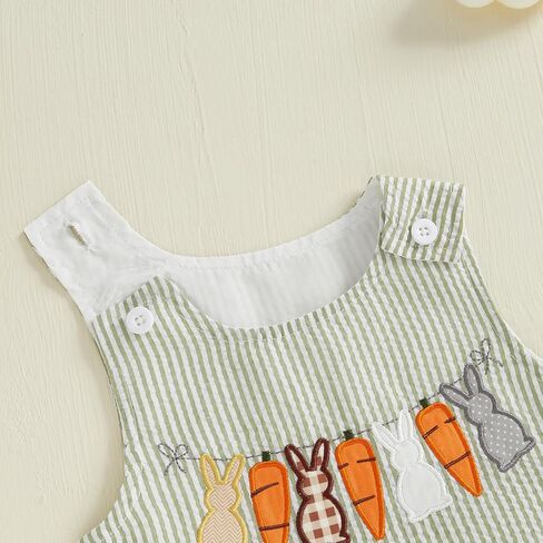 Newborn Baby Boy Easter Outfit Bunny Embroidery Sleeveless Romper Jumpsuit Plaid/Striped Overall Jumpsuit Summer in Kuwait