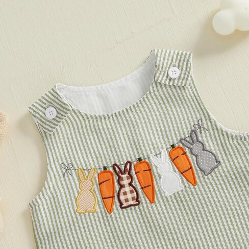 Newborn Baby Boy Easter Outfit Bunny Embroidery Sleeveless Romper Jumpsuit Plaid/Striped Overall Jumpsuit Summer in Kuwait
