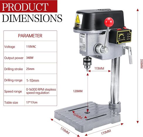 RATTMMOTOR Benchtop Drilling Machine 340W 110V/220V 16000RPM Mini Bench Drill Press 25mm Stroke Drill Chuck 1-10mm Multi-Function Drilling Milling Machine (110V) in Saudi Arabia
