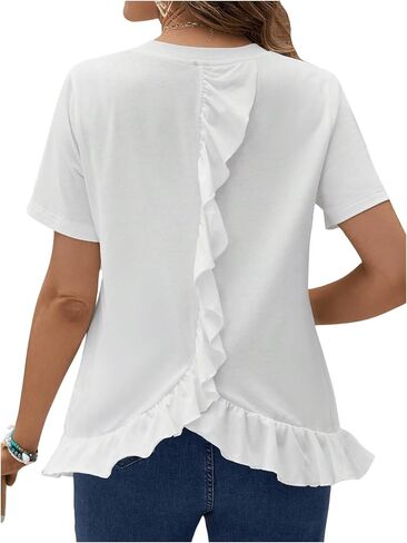 MakeMeChic Women's Maternity Shirt Short Sleeve Round Neck Ruffles Pregnancy Tee Tops in Saudi Arabia