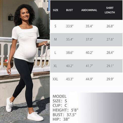 GINKANA Women's Maternity Tops Square Neck Pleated Short Sleeve Tee Shirt Side Ruched Tunic T-Shirt in Kuwait