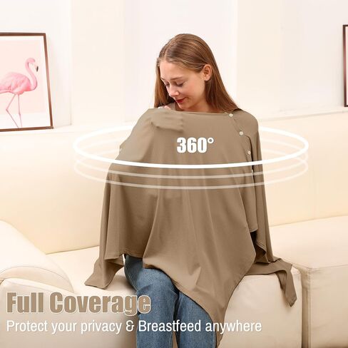Nursing Cover for Breastfeeding - Viscose from Bamboo Ribbed, Full Coverage Privacy, Soft & Breathable Breastfeeding Cover up, Multi-Use Stroller Cover Shawl Stylish Poncho for Women in Saudi Arabia