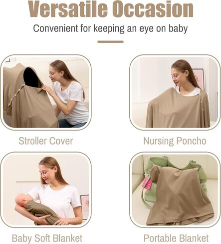 Nursing Cover for Breastfeeding - Viscose from Bamboo Ribbed, Full Coverage Privacy, Soft & Breathable Breastfeeding Cover up, Multi-Use Stroller Cover Shawl Stylish Poncho for Women in Saudi Arabia
