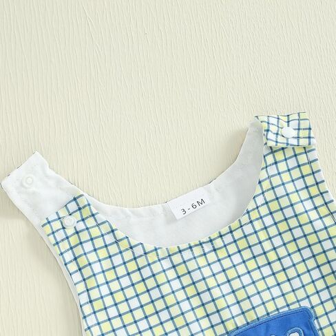 Summer Outfit Newborn Baby Boy Sleeveless Tractor Embroidery Plaid Tank Romper Jumpsuit Overalls One Piece Clothes in Kuwait