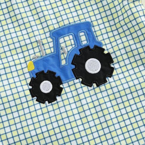 Summer Outfit Newborn Baby Boy Sleeveless Tractor Embroidery Plaid Tank Romper Jumpsuit Overalls One Piece Clothes in Kuwait