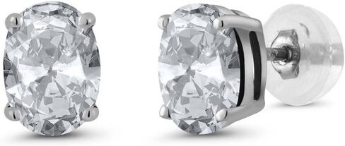 أقراط من Gem Stone King من الذهب الأبيض عيار 14 قيراط من المويسانتي الأبيض للنساء والرجال (1.80 قيراط، حجر ميلاد الأحجار الكريمة، بيضاوي 7 × 5 مم) in Saudi Arabia