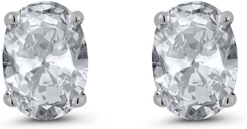 أقراط من Gem Stone King من الذهب الأبيض عيار 14 قيراط من المويسانتي الأبيض للنساء والرجال (1.80 قيراط، حجر ميلاد الأحجار الكريمة، بيضاوي 7 × 5 مم) in Saudi Arabia