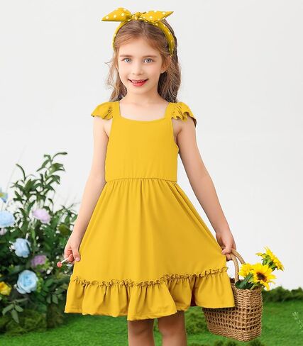 فستان مزخرف الفتيات الصلب الربيع الصيفي لباس طفل صغير من Sundress 2-6 سنوات in Kuwait