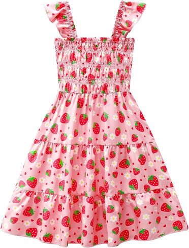 Little Girls Dresses Casual Summer Dress Ruffle Sleeve Floral Tiered Sundress Smocked Shirred Party Dress 3-10 Years in Kuwait