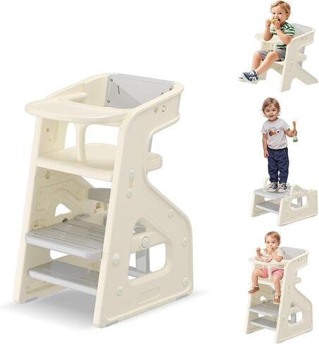3-in-1 High Chair for Babies Kids Convertible HighChair Toddlers Adjustable Height Kitchen Step Stool for Sink Kids Chair Removable Tray Ideal for Dining Kitchen and Bathroom Use in Saudi Arabia