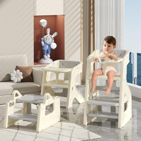 3-in-1 High Chair for Babies Kids Convertible HighChair Toddlers Adjustable Height Kitchen Step Stool for Sink Kids Chair Removable Tray Ideal for Dining Kitchen and Bathroom Use in Saudi Arabia