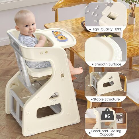3-in-1 High Chair for Babies Kids Convertible HighChair Toddlers Adjustable Height Kitchen Step Stool for Sink Kids Chair Removable Tray Ideal for Dining Kitchen and Bathroom Use in Saudi Arabia