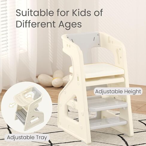 3-in-1 High Chair for Babies Kids Convertible HighChair Toddlers Adjustable Height Kitchen Step Stool for Sink Kids Chair Removable Tray Ideal for Dining Kitchen and Bathroom Use in Saudi Arabia