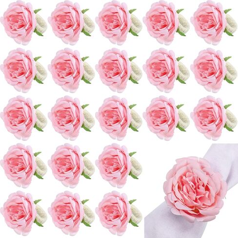 24 Pcs Flower Napkin Rings Peony Flower Handmade Napkin Holder Rings Handicraft Holder for Table Decorations Wedding Holiday Banquet Luncheons Birthday Party Picnics Supplies (Gray Pink) in Saudi Arabia