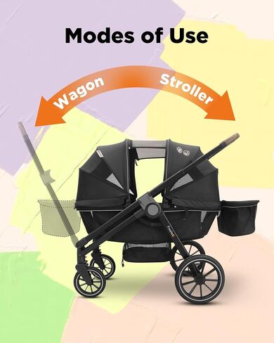 Tandem Wagon Stroller–All-Terrain 2-in-1 Push&Pull Design, Double Seat Capacity, Large Storage, Adjustable Canopy, Removable Child Tray for Kids Outdoor Adventures&Family Outings in Saudi Arabia