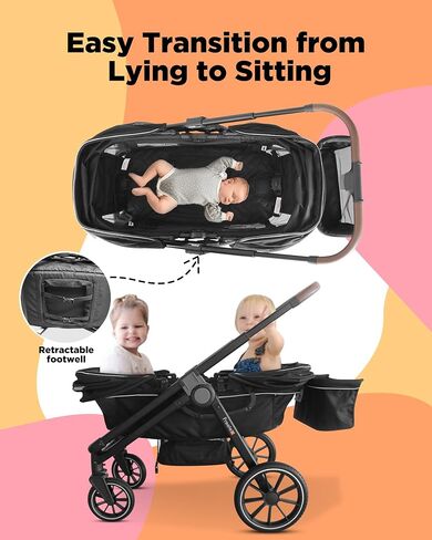 Tandem Wagon Stroller–All-Terrain 2-in-1 Push&Pull Design, Double Seat Capacity, Large Storage, Adjustable Canopy, Removable Child Tray for Kids Outdoor Adventures&Family Outings in Saudi Arabia
