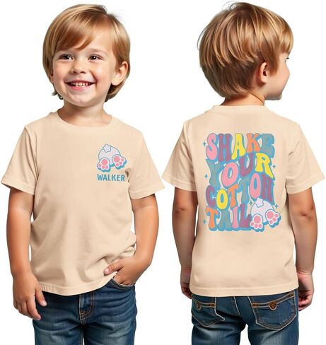 MODNTOGA Toddler Boy Easter Bunny Graphic Shirt Shake Your Cotton Tail Letter Back Print T-Shirt Holiday Short Sleeve Tops in Saudi Arabia