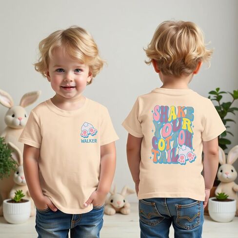 MODNTOGA Toddler Boy Easter Bunny Graphic Shirt Shake Your Cotton Tail Letter Back Print T-Shirt Holiday Short Sleeve Tops in Saudi Arabia
