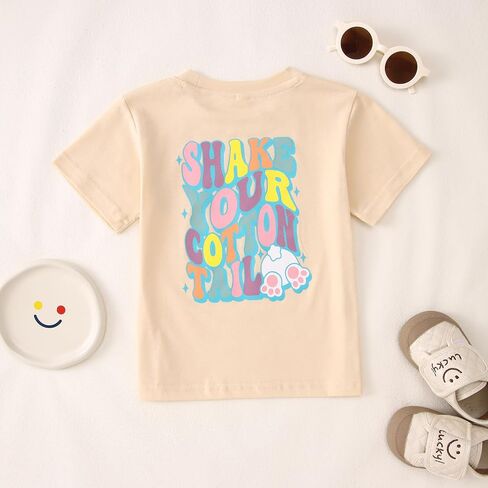 MODNTOGA Toddler Boy Easter Bunny Graphic Shirt Shake Your Cotton Tail Letter Back Print T-Shirt Holiday Short Sleeve Tops in Saudi Arabia